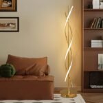 KOSHSH LED Stehlampe Spirale Gold dimmbar 155 cm Fernbedienung