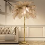 YHYYU LED Stehlampe mit Federn dimmbar 170 cm Braun Gold
