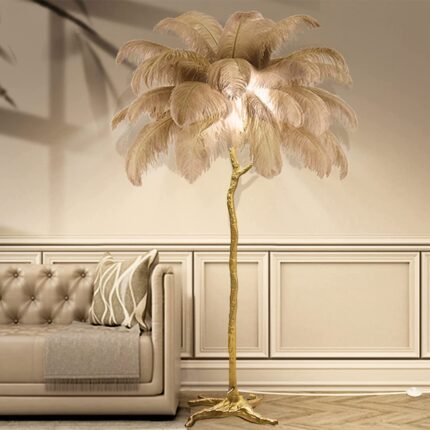 YHYYU LED Stehlampe mit Federn dimmbar 170 cm Braun Gold